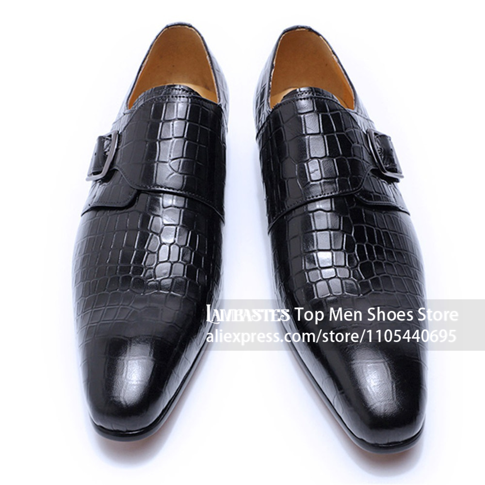 Men'S Shoes Navy Blue - Krokodillen- en alligatorleer geprägte lederen herenschoenen,