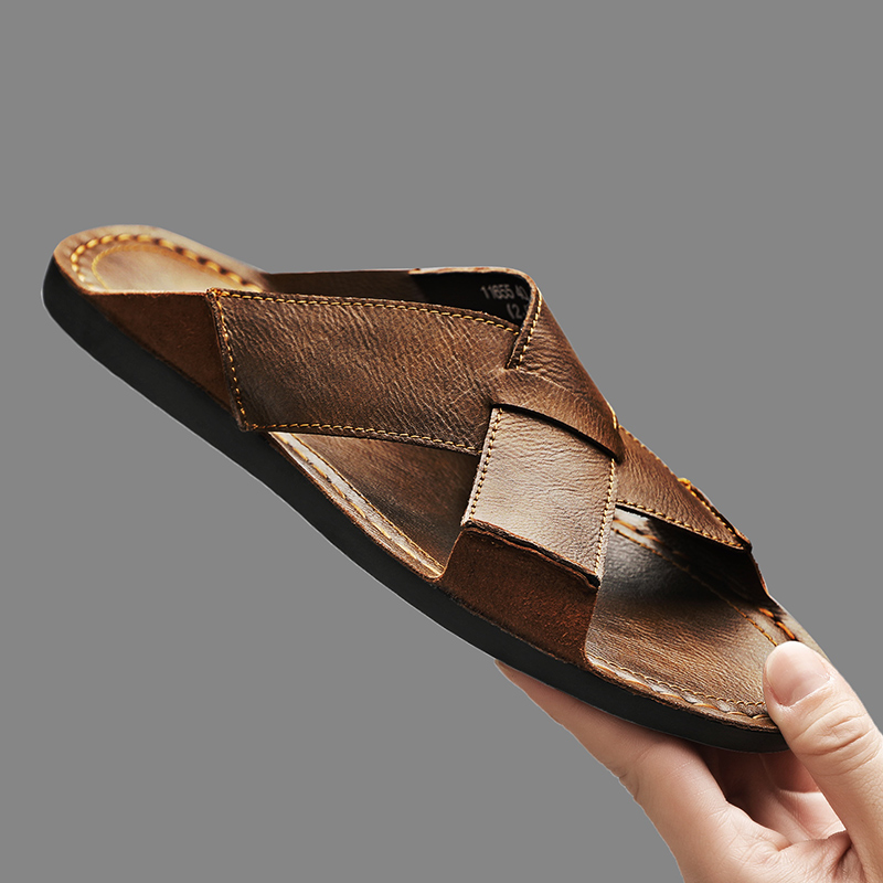 Men'S Shoes Hush Puppies - Mode Echt Leer Mannen Slippers Zomer