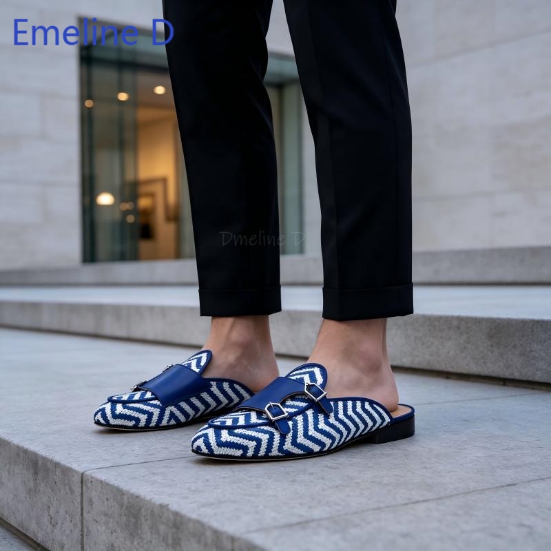 Men Shoes Loafers - Geweven textielloafers zonder achterkant, met metalen