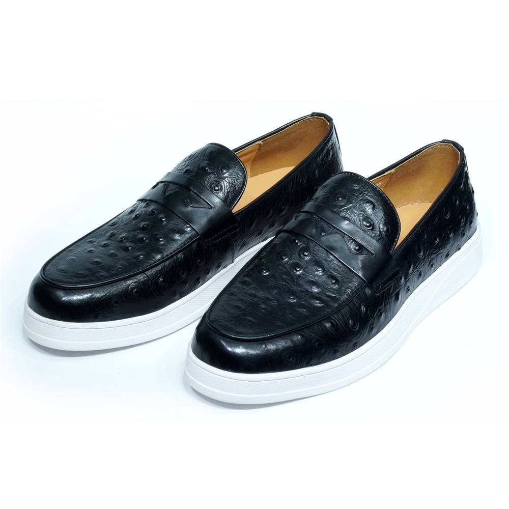 Men'S Shoes Navy Blue - Mode Echt Leer Casual Schoenen Platte