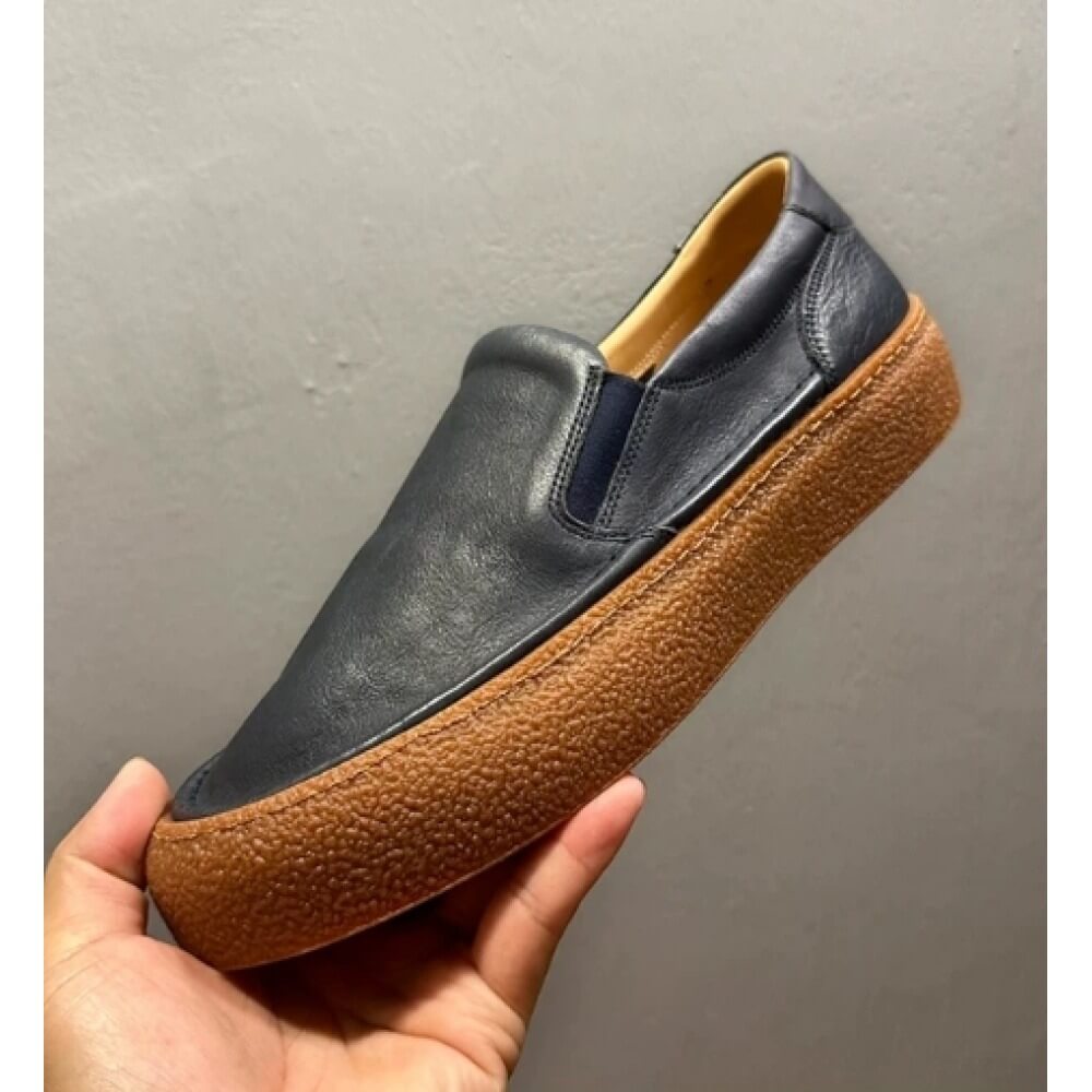 Men'S Shoes Navy Blue - Marineblauwe leren loafers, met dikke, gomachtige